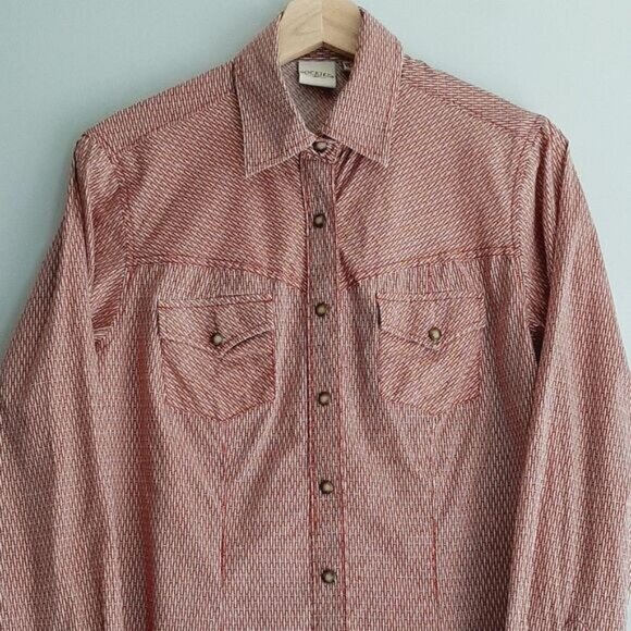 ROCKIES Western Pearl Snap Button Down Shirt Weave Pattern Sz M - Picture 3 of 13